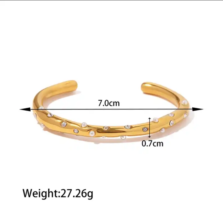 Grace Pearl & Zirconia Gold Bracelet Cuff