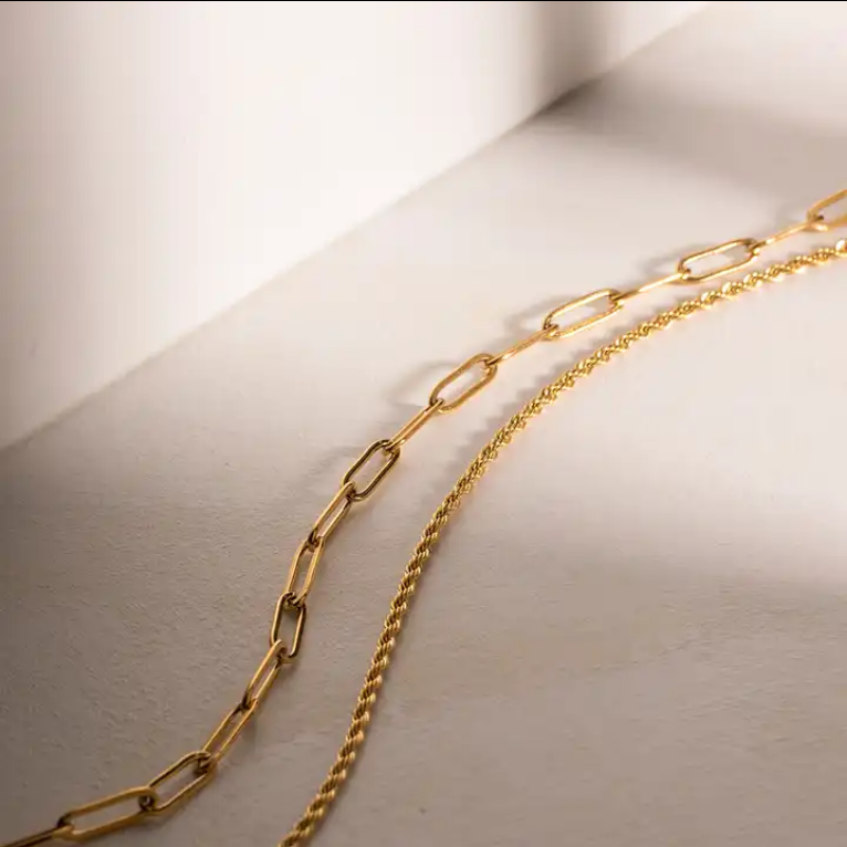 Rhea Double Switch Link Gold Necklace