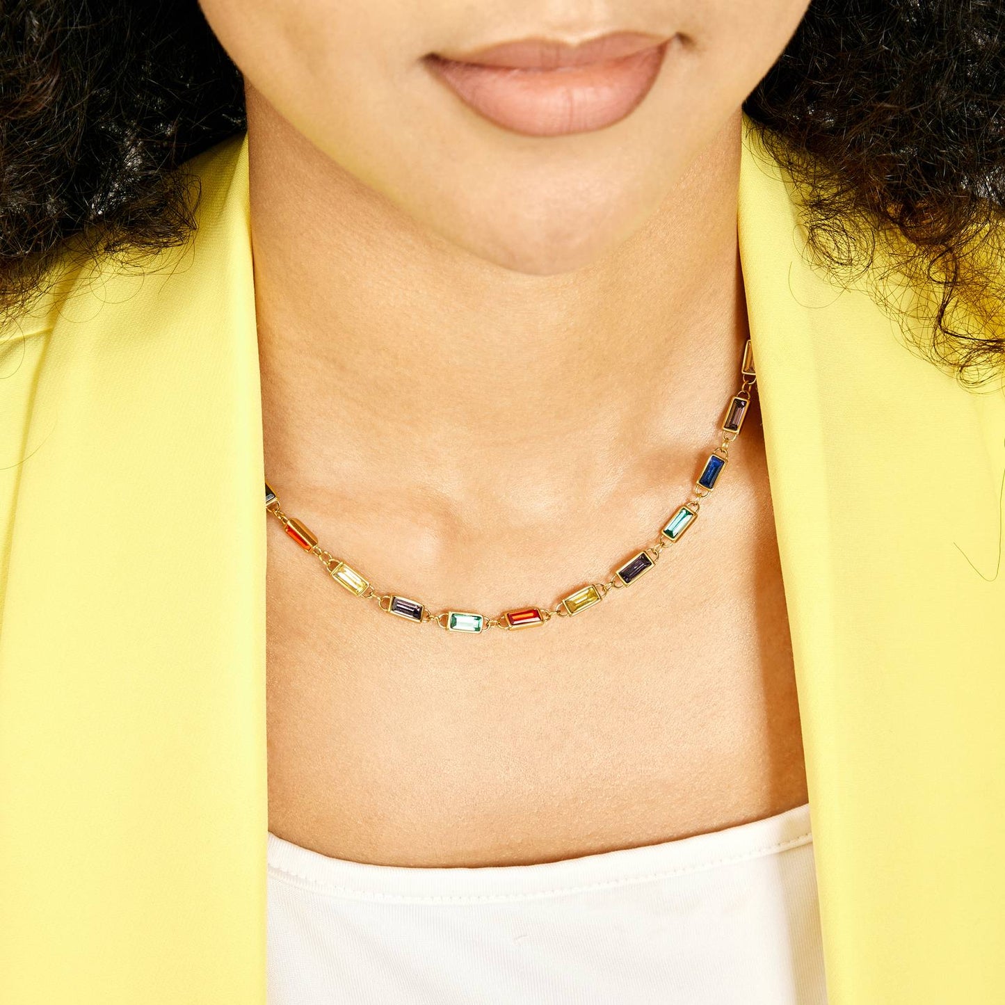 Jade Rectangle Jewel Necklace Zirconia & Gold