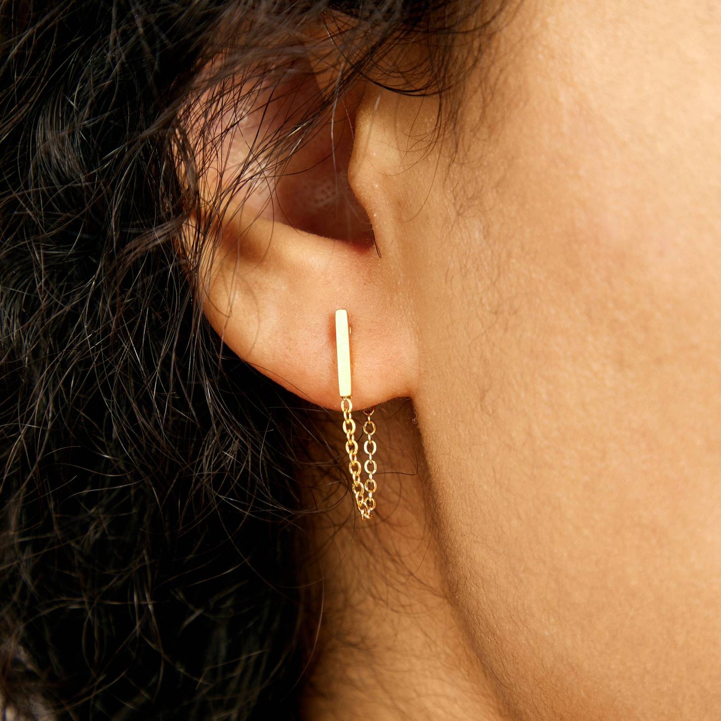 Sadie Gold Chain & Bar Stud Earrings