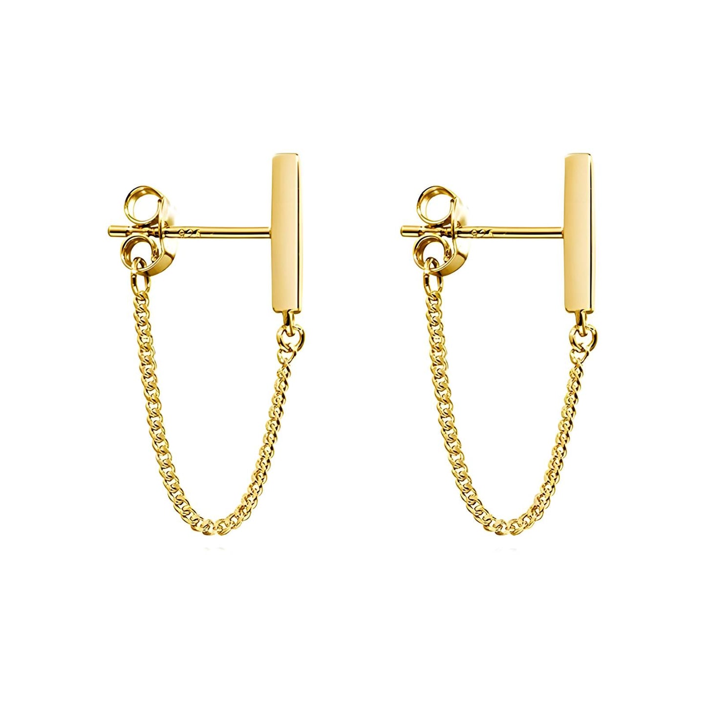 Sadie Gold Chain & Bar Stud Earrings