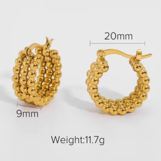 Jazzy Ball Ridged Gold Hoop Earrings