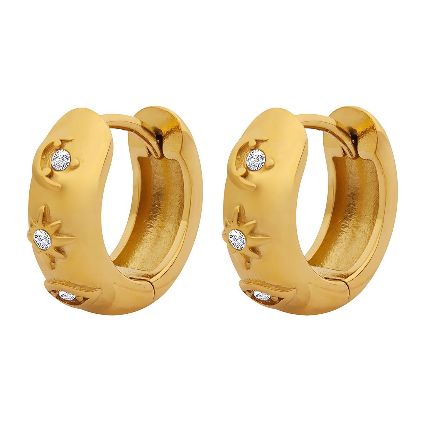 Moon & Star Gold & Zirconia Earrings