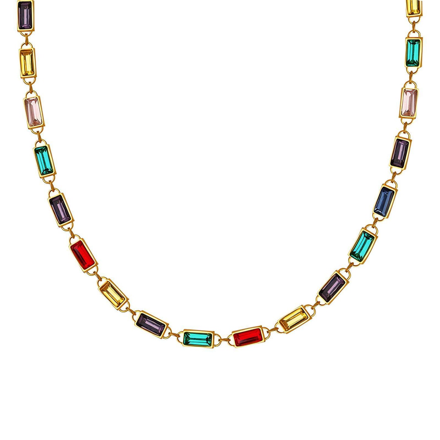 Jade Rectangle Jewel Necklace Zirconia & Gold