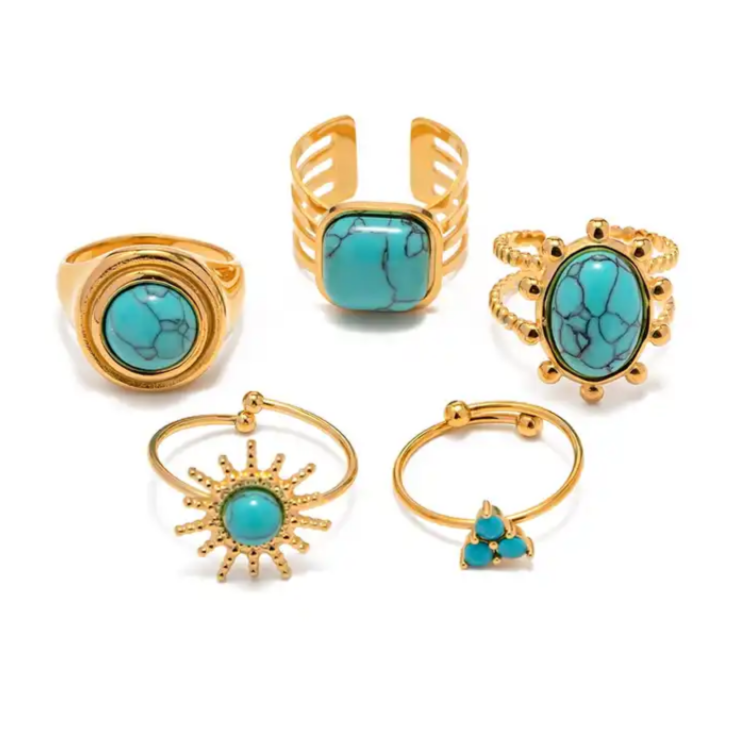 Turquoise Stone & Gold Rings