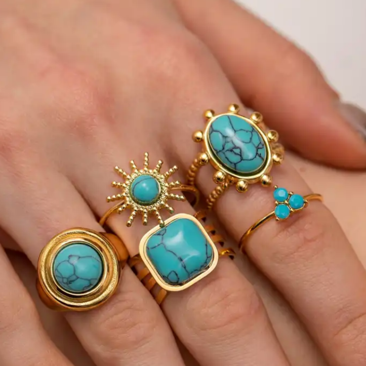 Turquoise Stone & Gold Rings