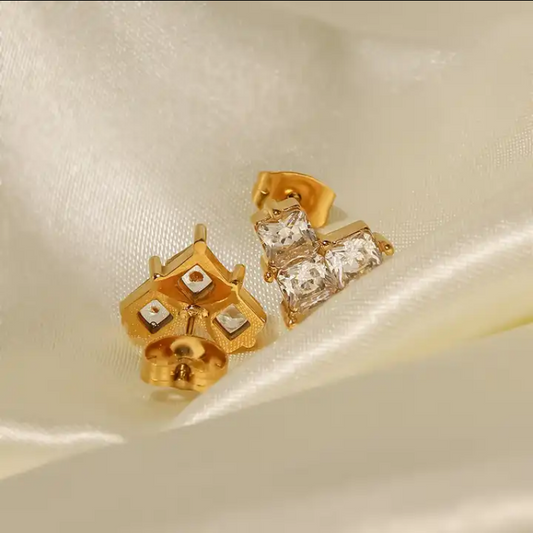 Amelia Heart Shape Stud Earrings Gold & Cubic Zirconia